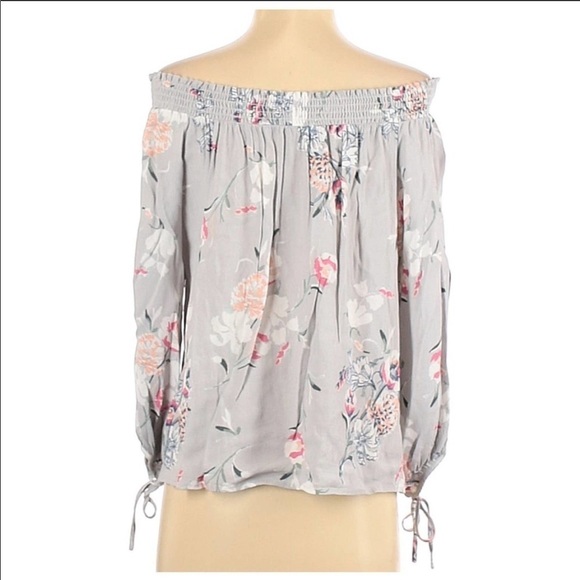 ASTR, Off Shoulder, Gray Floral Print Boho Top. L. - Picture 6 of 10
